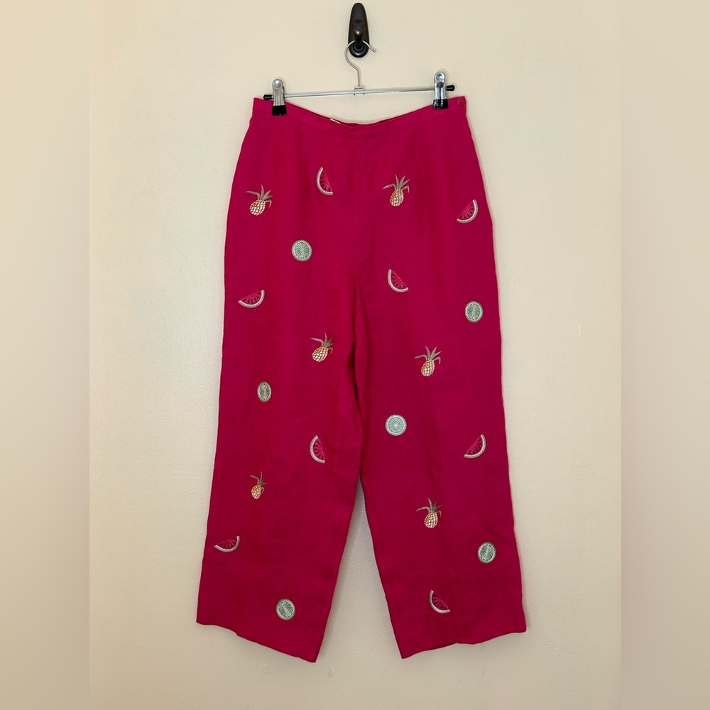 Talbots Petites Pants women’s fruit fruits hot pink Irish linen size 6 - Picture 1 of 4